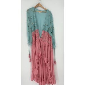 rococo sand pink and blue dress Rococo Sand Colorblock Pattern Long Dress - Blue Dresses, Clothing - WRCCS22621